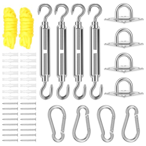 Shade Sail Hardware Kit Stainless Steel Awning Attachment Set Rust Resistant Shade Sail Fixing Accessories with Adjustable Hooks for Outdoor Patio