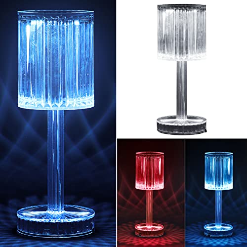 Cepewa Tischleuchte mit Touchfunktion | Nachttischlampe aufladbar mit USB Kabel | Helligkeit regulierbar | Farbwechsel | warmweiß | inkl. Ladekabel (1x Tischleuchte Kristall Lampenschirm)