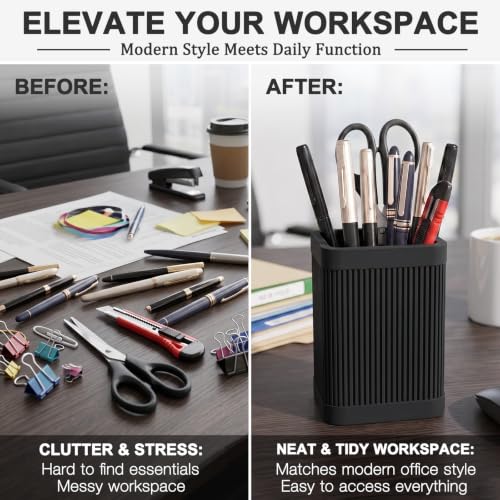 Image of HighHerz Aesthetic Pen Holder For Desk, Modern Silicone Pencil Holder, Stylish Office Desk Decor, Made of 5 mm Thickened Premium Silicone, Office Desk Organizer And Accessories (Black)