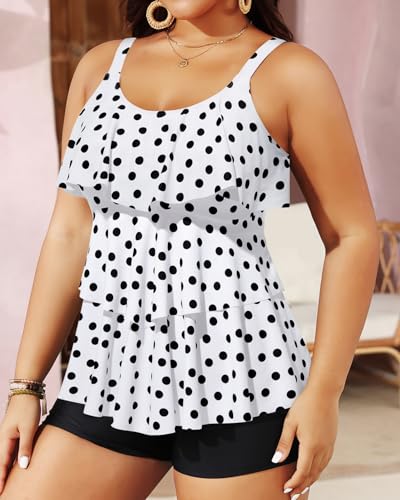 Model wearing Yonique Women's Plus Size Tankini Swimsuits with Shorts.