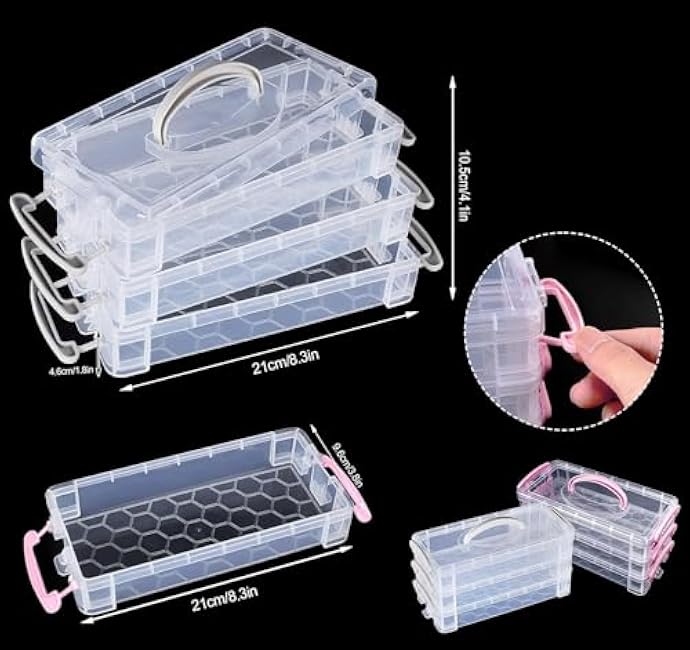 Clear Plastic Pencil Box, 2 x 3 Tier Stackable Table Pen Box, Home Storage Container with Handle, Storage Bins with Lids, Pencil Case Stationery Organizer Office Supplies Craft Organization