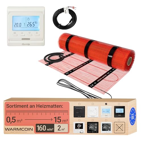 Warmcoin® Kit Complet Chauffage au Sol Électrique 160 W/m² – Trame Autocollante 2,0 m² (0,5x4m) – Pour Carrelage, Stratifié, Vinyle et Parquet –...