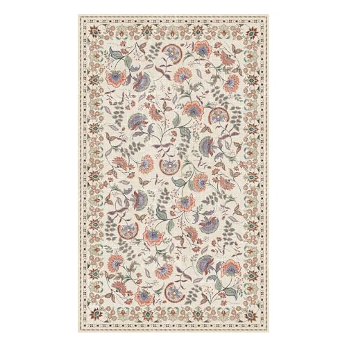 Tapete beige vintage lavable 5x7 pies miniatura 7