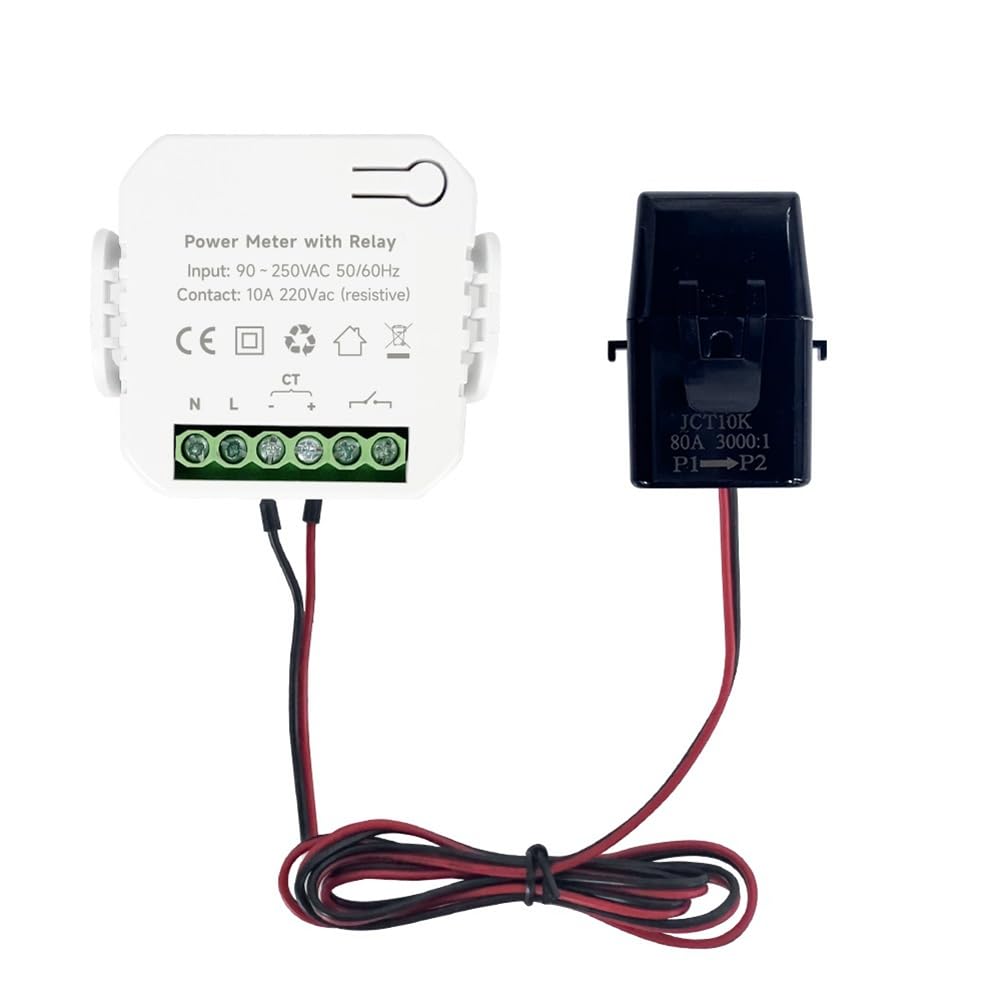 Kenntsh Tuya Smart WiFi Power Meter AC90-250V with Clamp CT KWh Power Monitor Electricity Statistics Smart Life APP, 80A CT Easy Install Easy to Use