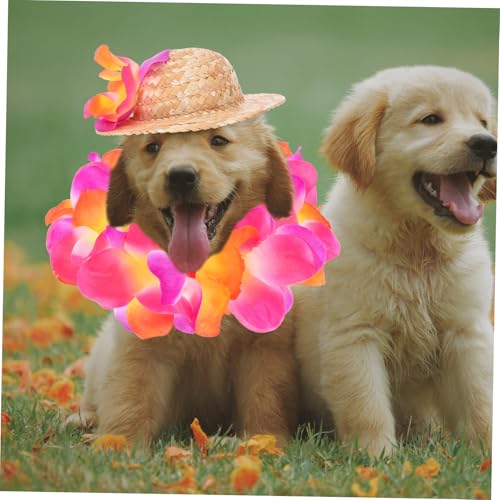 Disfraz hawaiano para perros con sombrero de flores miniatura 7