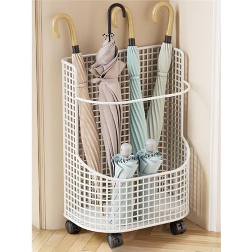 ゴルフクラブスタンド 収納ラック兼ホルダー 傘スタンド機能付き ゴルフ用品・アクセサリー収納に適し ガレージ用・ディスプレイ用 (車輪付き,ホワイト)