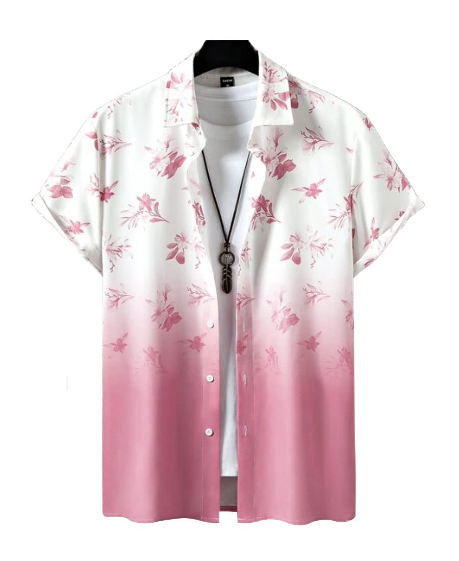Floral Print Kimono Style Shirt, Ombre Effect, Black and White, Short Sleeves-image-13