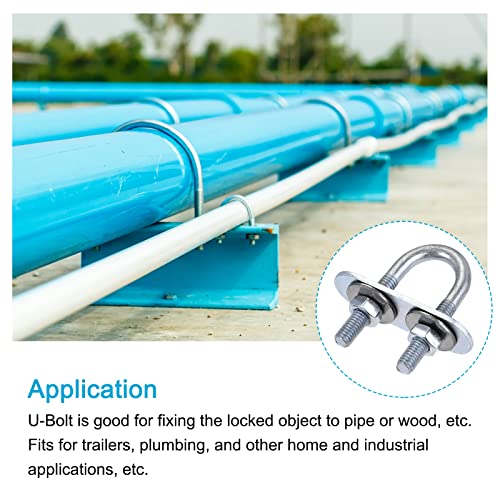 Image of METALLIXITY U Bolts 4 Sets (M6x16x46mm), Round U Bolt Steel with Accessories - for Construction, Pipe