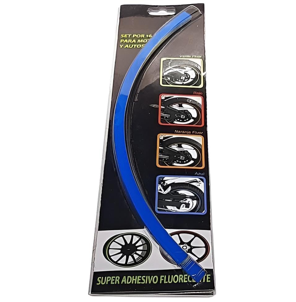 Image of Wheel Rim Fluorescent Adhesive Stickers for Bike & Car | Universal Fit | 16 pcs Strip Set | Waterproof Reflective Rim Tape for Stylish Look & Safety (Blue)