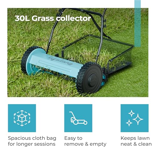 Image of Lifelong 16-Inch Manual Lawn Mower | 5-Blade Reel Mower with 30L Grass Catcher | Adjustable Cutting Height (0.5 to 1.5 Inch) | Heavy-Duty Grass Cutter Machine for Home & Garden