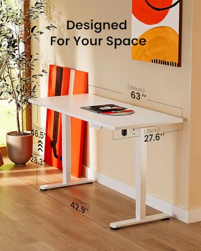 Image of ErGear Height Adjustable Electric Standing Desk, 63 x 28 Inches Sit Stand up Desk, Memory Computer Home Office Desk, White