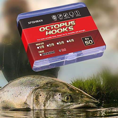 Image of Octopus-Hook-Fishing-Beak-Circle-Hooks-Freshwater-Red-Black-100-50 Pack
