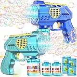 2-Pack Bubble Gun Machine for Kids: Automatic Bubble Gun for Toddlers with Rich Bubbles & LED Light - 10 Hole Non-Dipping Handheld Bubble Gun Blaster