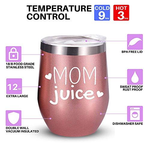 Mom Gift Set | Mom Juice Wine Tumbler + Cupcake Wine Socks | Stainless Steel 12 oz Stemless Wine Tumbler with Lid + Wine Socks | Funny Gifts for Mom, Mom Gifts, Birthday Gifts for Mom