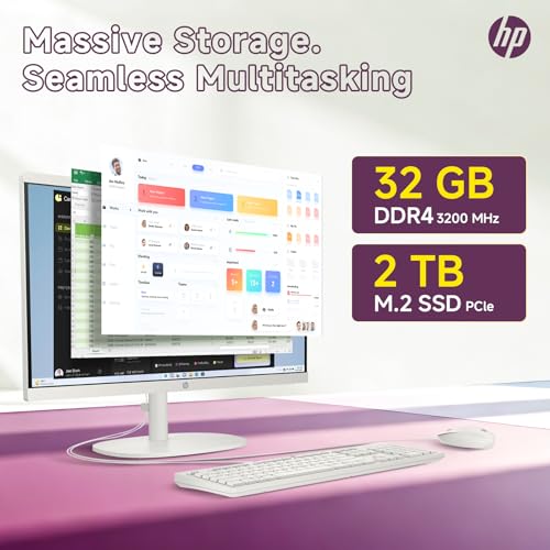 Image of HP All in One Desktop Computer, 21.5 inch FHD Anti-Glare Display, Intel Celeron J4025 Processor, 32 GB RAM, 2 TB SSD, Intel UHD Graphics, Wi-Fi 6, Webcam, Wired KB & Mouse, Windows 11 Pro, w /Accessories