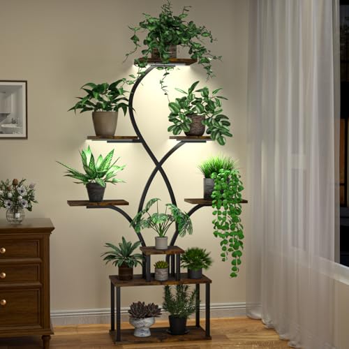 Nidouillet Plant Stand Indoor with Grow Lights, 8-Tiered Lighted Plant Shelf, 62