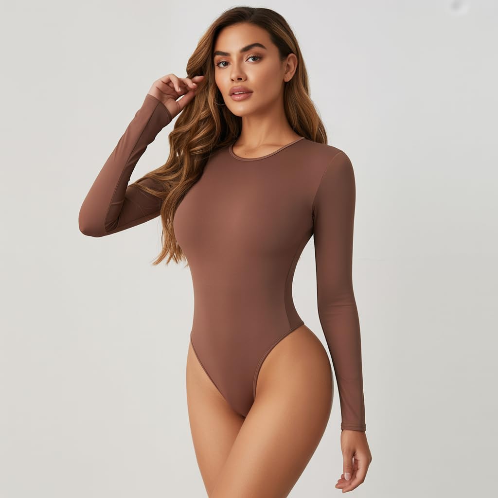 Sol Living Shapewear for Women Tummy Control Bodysuit Body Shaper Tummy Control Seamless Bodysuit Slimming Long Sleeve Top - Image 2