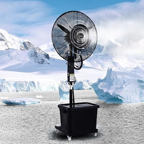 Industrial Misting Fan - Commercial Pedestal Fan with 3 Cooling Speeds &amp; 120° Oscillation for Warehouse, Workshop, Factory &amp; Basement Cooling Solutions