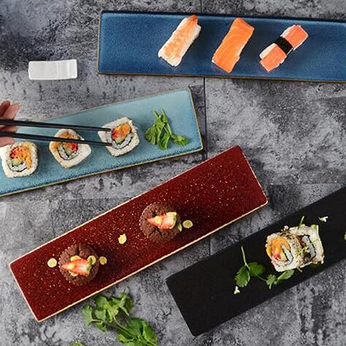 Plato japonés alargado para sushi y aperitivos negro cerámico miniatura 4