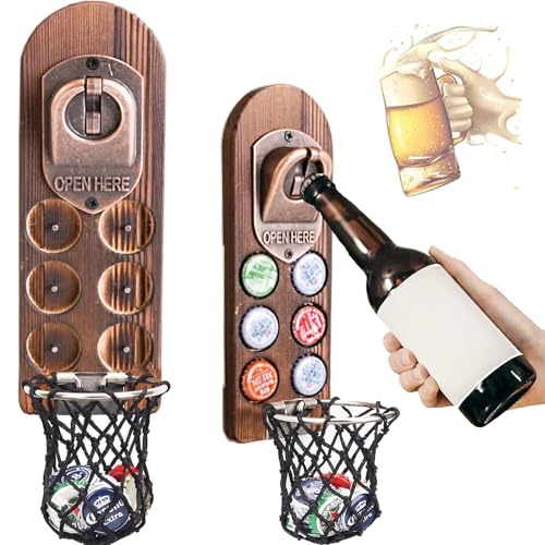 LUCYLANKER Wooden Beer Bottle Openers with Magnetic Catcher Personalised Traceless Bottle Opener Wall Mounted Home Bar Accessories for Kitchen Garden Outdoor Ideal Beer Gifts for Men (Style 5)