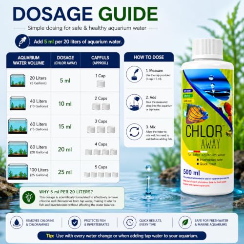 Image of VAYINATO Aquatic Remedies Chlor Away Aquarium Fish Tank Water Chlorine Remover Water Conditioner (500 ML)