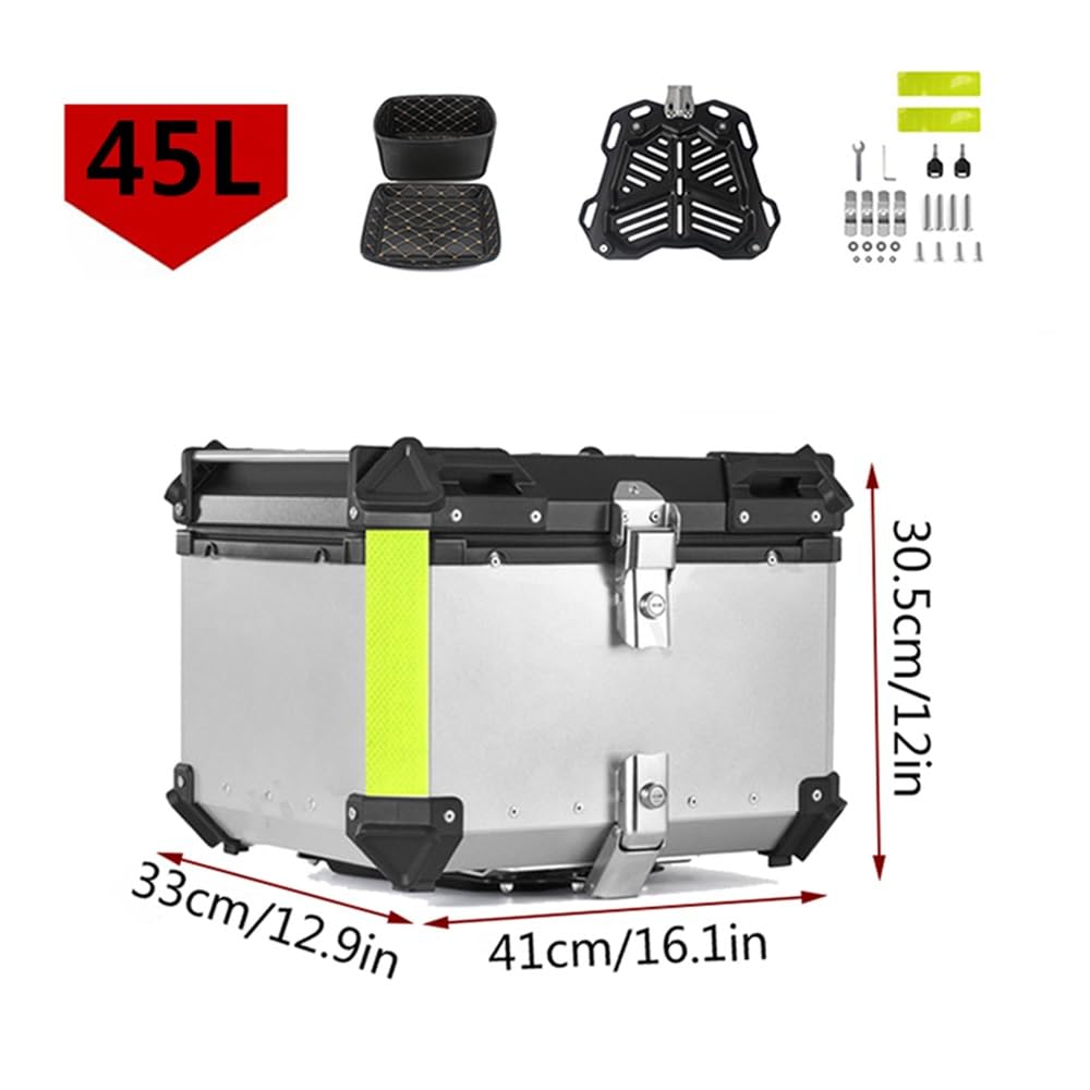 Top Case Moto en Aluminium Coffre pour Moto 45L 55L 65L 80L 100L Valise pour Moto avec Serrure De Sécuritz, Topcase Universel(Noir,45L)