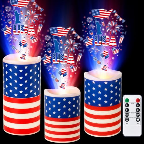 Velas patrióticas estadounidenses sin llama para decorar cenas del Día de la Independencia