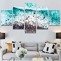 SIGNWIN 5 Panel Canvas Wall Art Aerial Coastal Cool Multicolor Ocean Photography Realism Relax/Calm Tropical for Home Decorations Ready to Hang - 60