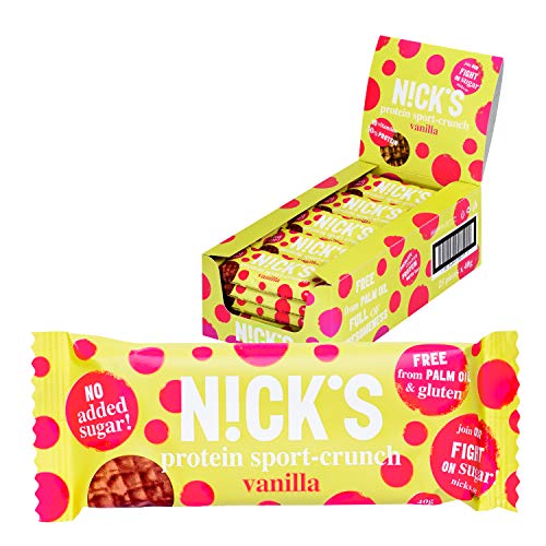 NICKS Sport Crunch protein wafer, barritas proteínas sin azúcar añadidos e gluten 25x40g (Vainilla)