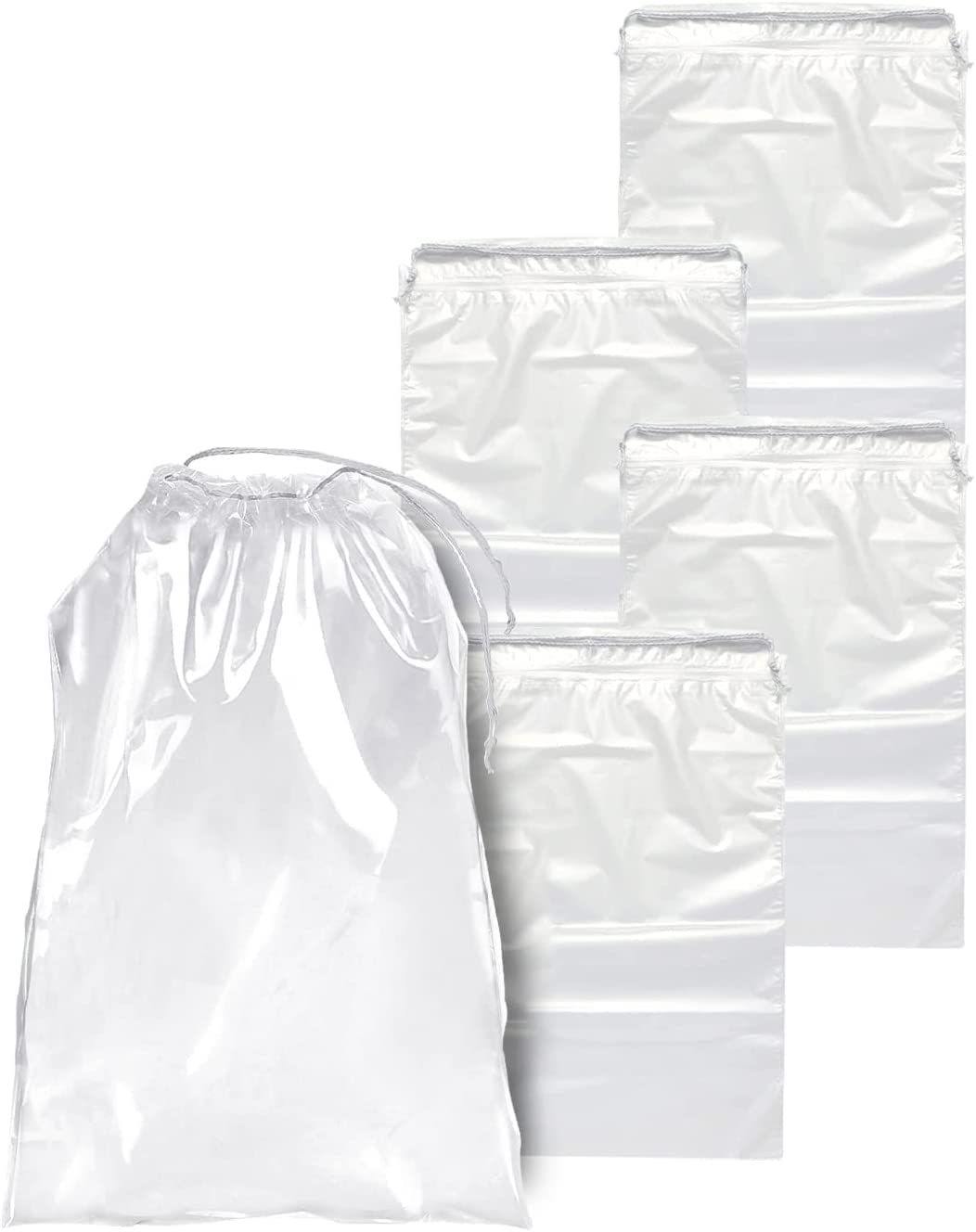 dinojames Clear Drawstring Bags, Waterproof Drawstring Gift Bags, Travel Shoe Bags for Packing, Shipping, Storage, Shoe Dust Bags with Double Cotton Drawstrings,pack of -50 (Drawstring Bags 12” x 16”)-picture-0