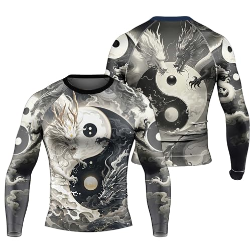 Dragon Men's Rash Guard Long Sleeve BJJ Rashguard for Men Jiu Jitsu Rash Guard Tight Compression Shirt