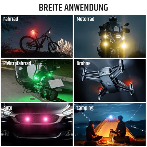 FIVAVA 4 Stück Kabellose LED Lichter Auto,8 Farben LED-Blitzlicht mit Fernbedienung,USB-Aufladung Antikollisionslichter für Auto,Motorrad,LKW