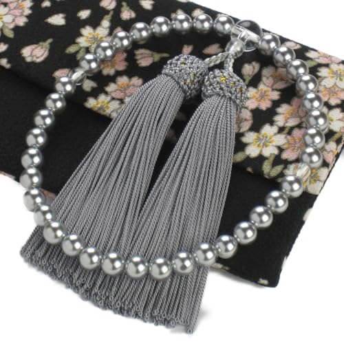 【念珠堂】 女性用 数珠 頭付房 黒貝パール <オリジナルちりめん数珠袋(花柄)付> お使い頂ける 国産 女物 念誦 【創業80余年 老舗数珠メーカー】