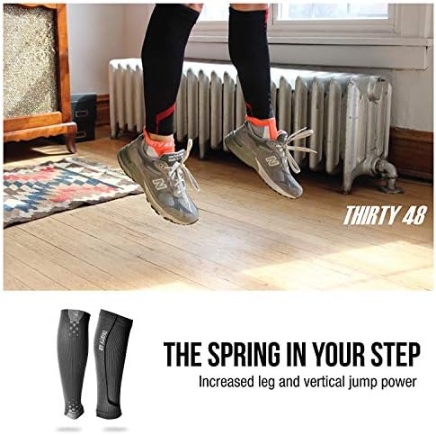 Graduated Calf Compression Sleeves for Men and Women by Thirty48 Fluorescent Pink/Gray - 15-22 mmHg Large 17.3-19 Inch Upper Calf - 5