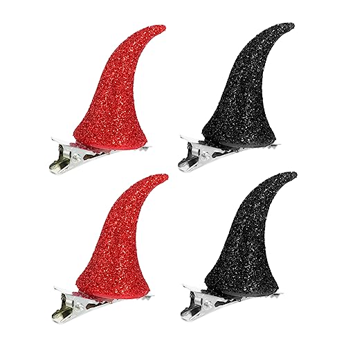 Healvian 1 セット 2 ペーンヘアピン ハロウィン 装飾 バレット 仮面舞踏会ヘアクリップ halloween haloween ハロウィーン用品 牛角かんざし プラスチック 赤