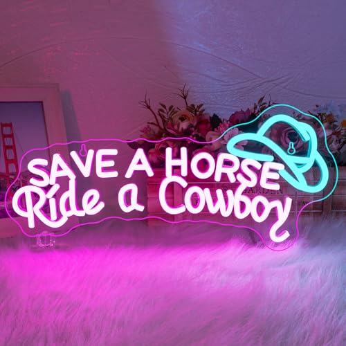 Image of WLHOPE Save A Horse Ride A Cowboy Neon Sign Brightness Led Sign Neon Signs for Wall Decor Connectivity Via Licked Neon Light for Bedroom Home Bar Club Hotel Party Decor
