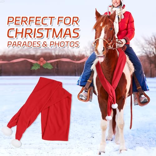 Image of Christmas Fleece Scarf for Horse, Red Santa Equestrian Decoration Holiday Xmas Parade
