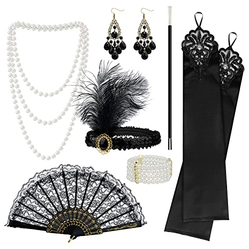 XIAPAI 9 Pièces Accessoires Annee 20 Femme, Accessoires Gatsby Femme Style Vintage, Gatsby Accessoire Femme, Accessoire Gatsby Femme Ensemble Parfait Pour Halloween, Carnaval, Noël, Fête etc Cover