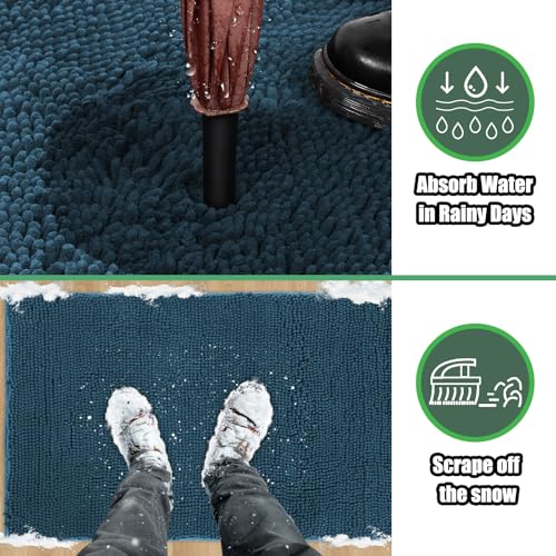 IM HOME Chenille Absorbent Outdoor Doormat 36" x 24", Washable Muddy Door Mats for Dog Non Slip Indoor Doormat Dog Mat for Muddy Paw Front Inside Doormats for Entryway Atlantic Blue