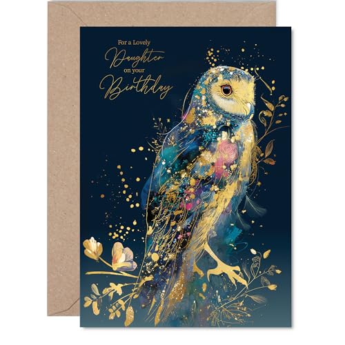 Carte anniversaire fille hibou sagesse chouette or luxe