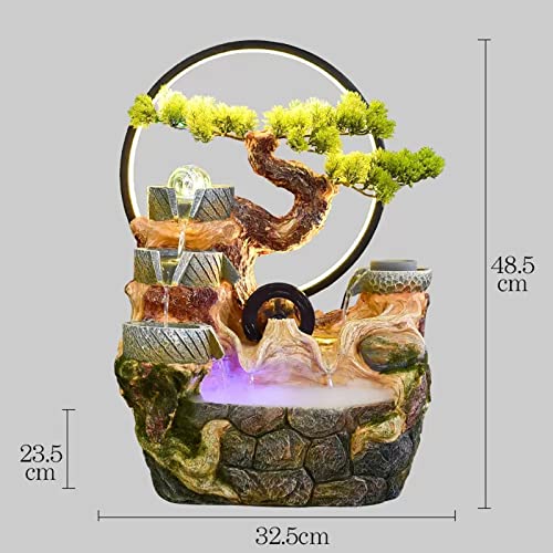 Fuente de escritorio con cascada interior Zen y bonsái artificial para relajación 3