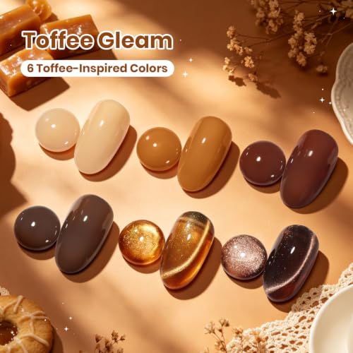 Image of Beetles Brown Gel Polish Set - 6 Colors Toffee Caramel Nude Brown Cat Eye Fall Gel Nail Polish with Magnet, Soak Off UV LED Manicure Set for Daily Wear Travel Gifts,0.25 fl oz Each