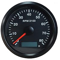 Vista 23 de ELING Universal Tachometer Gauge RPM with LED Digital Adjustable Hour Meter and RPM Alarm 12000RPM 85mm with Backlight