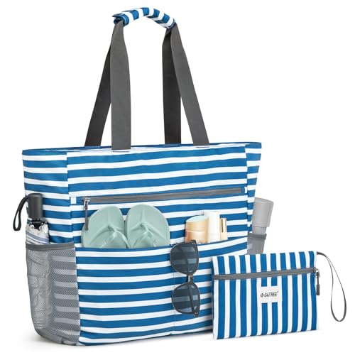 G4Free Beach Bag, Waterproof Sandproof Beach Tote Bag,50L Large Capacity Foldable for Women,Navy Stripe