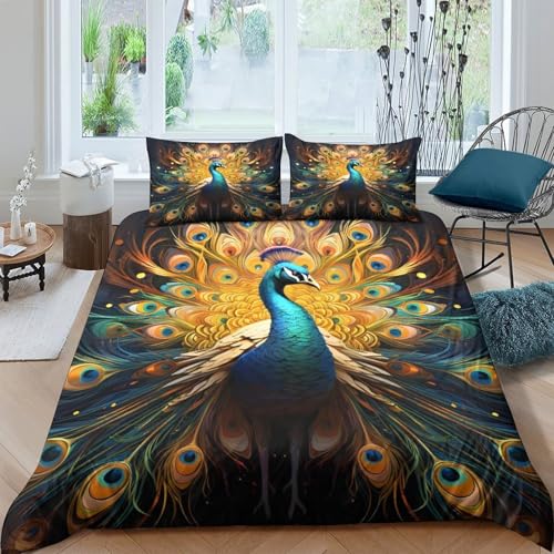 Parure de lit paon 3 pièces King en microfibre avec 2 taies d'oreiller - 4