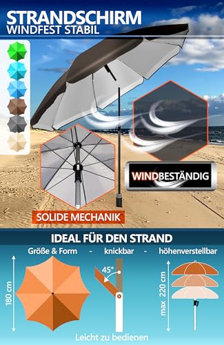 4smile Sonnenschirm Strand SunnyJoy Ø 180 cm, 3er Set - Strandschirm mit UV Schutz 50+, inkl. Sonnenschirm Schutzhülle und Bodenhülse - Strandschirm windfest stabil, Sonnenschutz Strand, Taupe – Bild 7