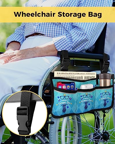 Father's Day Blue Wheelchair Side Bag Walker Bag, Rhombus Geometric Wheelchair Accessories Armrest Pouch, Organizer Storage Bag for Walkers, Rollators, Scooters, 7.3''x13''