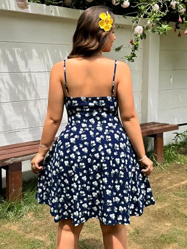 Image of BEAUDRM Women's Plus Size Floral Cami Dress Bow Tie Knot Sleeveless A Line Flared Dresses