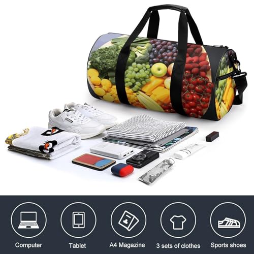 Rainbow Vegetable And Fruit Gym Bag for Men Women, Sturdy Oxford Cloth Travel Bags with Removable Shoulder Strap, Waterproof Duffel Bag for Fitness, Travel, Yoga4