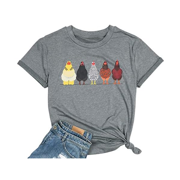 Chicken-Tshirt-Mom-Cute-T-Shirts-Womens-Short-Sleeves-Farm-Country-Casual-Tee-Tops Chicken Tshirt Mom Cute T Shirts Womens Short Sleeves Farm Country Casual Tee Tops Gray